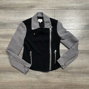 Wilfred Montesson Moto jacket in black and gray crepe  Size 0 Aritzia